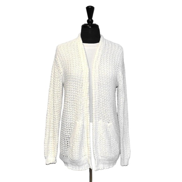 Brochu Walker Sweaters - A5 NEW BROCHU WALKER White Cotton Blend Knit Open Front Cardigan Sweater Size XS